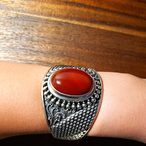 Vintage Sterling Silver Carnelian Bracelet - Picture 2 of 15